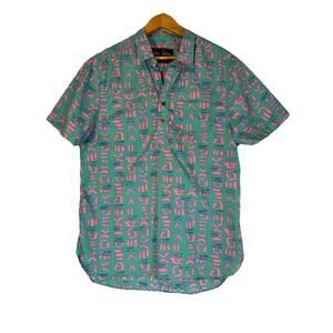Chubbies The Nutter Shirt Hawaiian Southwestern Aztec Tribal USA LRG Blue Pink